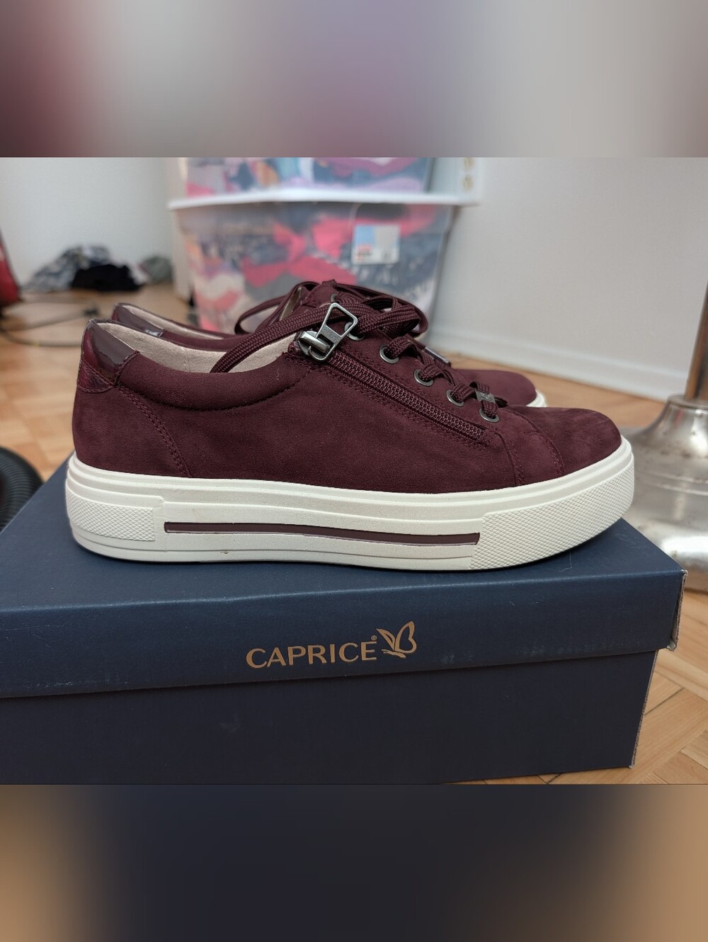 Burgundy Suede Platform Sneakers